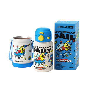 Uoohalittles 500ml đôi tường chai nước 316 thép không gỉ rò rỉ bằng chứng trẻ em ly với rơm thể thao chai uoohalittles Flask - Product Image 1