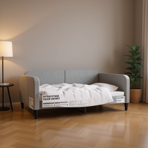 Sofa Bed Twin Size Light <b>Grey</b> Fabric Solid Wood <b>Frame</b> Metal Accents Modern Design Living Room Furniture - Product Image 2