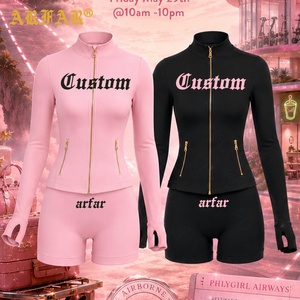 Y2k Clothing Women Custom <strong>pink</strong> Activewear Seamless Fitness <strong>Jacket</strong> and High Waist <strong>Biker</strong> Shorts Gym Wear Yoga Women Sets - Product Image 1