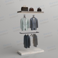 Kainice Portant à vêtements pour magasin de costumes pour hommes avec barre de suspension chromée, étagère supérieure pour accessoires, étagère flottante et socle de présentation de chaussures