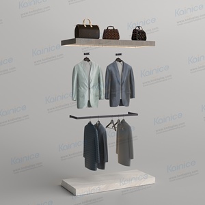 Kainice Portant à vêtements pour magasin de costumes pour hommes avec barre de suspension chromée, étagère supérieure pour accessoires, étagère flottante et socle de présentation de chaussures - Product Image 2
