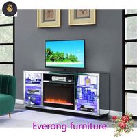 Miroir moderne cheminée à miroir à LED meuble TV avec lumière LED en diamant écrasé