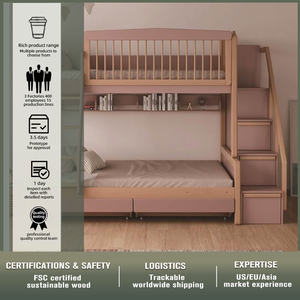 Muebles de Madera de Venta Directa de Fábrica Cama Doble Litera de Madera Maciza para Niños con Escaleras para Adultos y Niños - Product Image 4