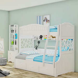 Lit superposé en bois à double échelle pour appartement, maison, chambre à coucher, belle-mère, enfants, école - Blanc moderne, taille complète, Tomyniki Goethe - Product Image 1