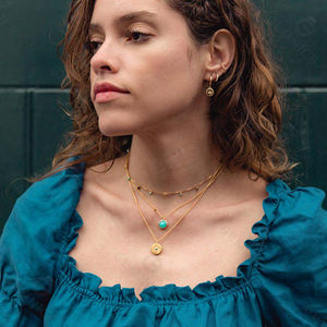 Collar Abierto Gemnel Fashion de Plata 925 y Oro 18k con Colgante Ojo Biográfico, Zirconia y Turquesa - Product Image 2