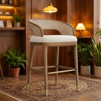 Chaise en rotin tressé rétro de haute qualité, chaise de bar simple en bois et rotin pour restaurant