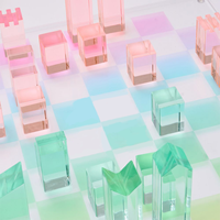 Fait à la main Deluxe King Measure 3 "28 pièces acrylique jeux d'échecs échiquier jeu d'échecs plateau