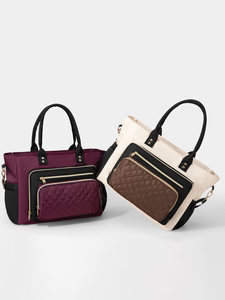Bolso de mano acolchado con cremallera, bolso de hombro, color en contraste, gran capacidad, para uso diario - Product Image 4