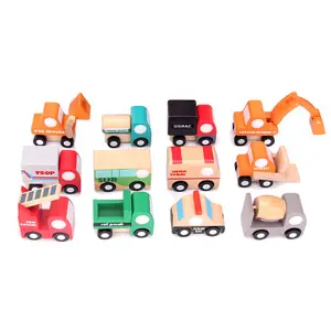 Venta al por mayor 3 años niño juguetes de tren-12 piezas de madera de coche camión de madera PushvTown vehículos de juguete educativo de tráfico juguetes para niños de Madera Juguetes