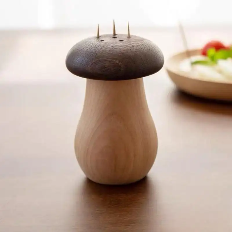 wholesale high-quality walnut and maple, durable, removable, vintage color and lovely mushroom shaped toothpick box