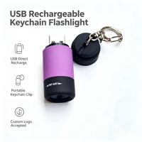 Senter LED USB Portabel Isi Ulang Gantungan Kunci Mini Lampu Putih Sakelar Rotasi Penerangan Luar Ruangan Senter COB Plastik Tahan Lama