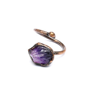 Anillo ajustable abierto de color bronce citrino amatista natural de forma Irregular Simple Vintage para fiesta Unisex de mujer diaria - Product Image 6