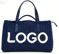 Grand sac fourre-tout tendance en jacquard tricoté 3D avec logo personnalisé pour femme, idéal pour les courses et la plage, avec personnalisation de marque