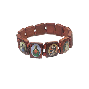 <span class=keywords><strong>Rosario</strong></span> Religioso de Santos Cristianos, Jesús, Diseño en Madera, Elástico, Extensible, Panel Pequeño de Madera para Pulsera, para Regalo - Product Image 3