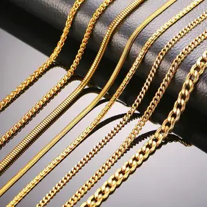 RINNTIN SC Rantai Kalung 925 Perak 18K 14K, Perhiasan Kalung Rantai Hip Hop Colar Kuba Cadena Kolye untuk Pria Wanita