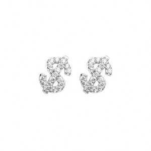 Boucles d'oreilles clous de luxe classiques en cuivre, entièrement ornées de strass, motif lettre dollar, tendance, unisexe, pour mariage et soirée - Product Image 6