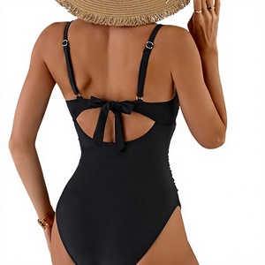 Maillot de bain une pièce à imprimé floral pour femme, bretelles réglables, froncé, effet ventre plat, dos noué, personnalisable avec logo, vente en gros - Product Image 2