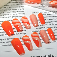 Expédition immédiate : 24 faux ongles longs en ABS, design ballerine, couvrance totale, imprimé orange laiteux pré-dessiné, en boîte, échantillon gratuit