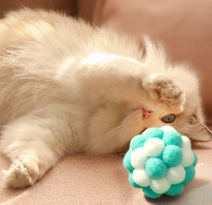 Silent Lightweight Elastic Bouncy <strong>Cat</strong> Toys Vibrant Interactive Fleece Bell Small Soft Balls Handmade Rainbow <strong>Seven</strong> Tones Indoor - Product Image 4