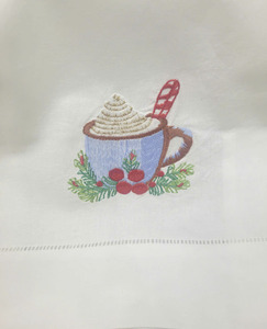 Nouvelle conception, serviette de toilette en coton blanc, serviette de thé à ourlet festonné avec broderie de tasse de café, serviette d'invité pour les fêtes de Noël - Product Image 6
