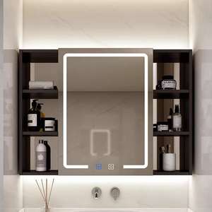 Kingstin Armario Espejo LED Aluminio, Estantes Laterales, Antivaho, <span class=keywords><strong>Puerta</strong></span> Batiente, Mueble Baño Moderno - Product Image 1