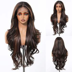 Perruque 13x6 HD <span class=keywords><strong>en</strong></span> Dentelle Marron Chocolat, Perruque Synthétique Lace Front Pré-épilée avec Baby Hair, <span class=keywords><strong>Cheveux</strong></span> Longs Ondulés de 28 Pouces pour Femmes - Product Image 2