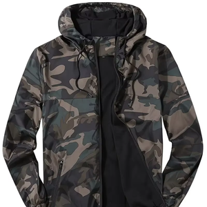 dropshipping Men's <b>Camo</b> Hooded <b>Jacket</b>, 100% Polyester Preppy Style, Long Sleeve Zip-Up Sport Coat with Regular Fit and Woven - Product Image 1