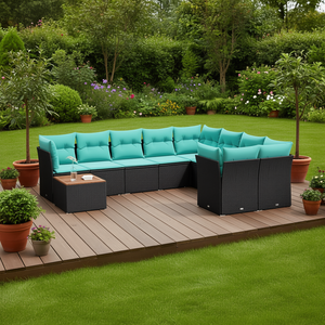 Black Poly <b>Rattan</b> Patio <b>Sofa</b> Set With Cushions 10 Piece Garden Furniture Outdoor Seating Contemporary Design - Product Image 2