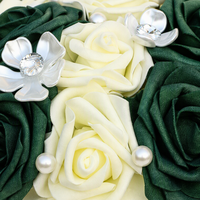 Bouquet de mariée en PE vert foncé et blanc avec décorations de perles, bouquet de demoiselle d'honneur, fleur artificielle à tenir, bouquet de mariage artificiel