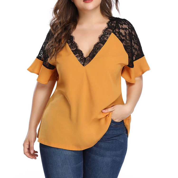 Yellow formal office wear tops work blouse