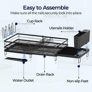Grand égouttoir à vaisselle extensible avec drainage automatique, égouttoir à vaisselle amélioré pour comptoir de <span class=keywords><strong>cuisine</strong></span> - Product Image 6