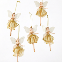 Pendentif de Noël en tulle doré transparent avec ailes scintillantes, ornement féerique pour arbre de Noël, décoration de fête à domicile