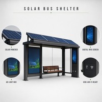 Abri de bus solaire moderne en acier rectangulaire intelligent, station d'arrêt de bus alimentée à l'énergie solaire avec éclairage LED et panneau publicitaire