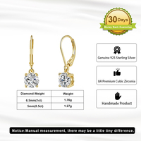 Boucles d'oreilles pendantes en argent sterling 925 avec fermoir à levier, zircone cubique ronde 8A, solitaires faites à la main, bijoux fins pour femmes