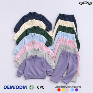 Kleinkind Mädchen <span class=keywords><strong>2</strong></span>-teiliger Trainingsanzug Halber Reißverschluss Stehkragen Sweatshirt Weite Hose Einfarbige Kinder Freizeitkleidung US-Größe OEM ODM - Product Image 2