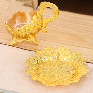 Décoration de maison tasse à thé arabe dorée de luxe pour fête de mariage ensemble de tasses à café en verre turc avec support en métal - Product Image 4