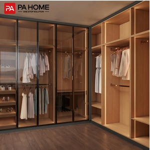 Ana Yatak Odası İçin <span class=keywords><strong>L</strong></span> Şeklinde Ahşap Cam Kapı<span class=keywords><strong>l</strong></span>ı Giyinme Odası Dolabı, PA <span class=keywords><strong>L</strong></span>üks Mobilya - Product Image 1