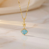 Collier pendentif étoile de mer bleue en acier inoxydable avec détails en pierre transparente, bijoux océaniques minimalistes pour femmes et cadeaux