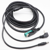 Cable POS PoweredUSB12V a DC5.5*2.1 Macho en Ángulo de 90 Grados + Cable USB B Macho en Ángulo de 90 Grados, 3 m, Negro