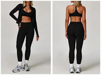 Ensemble de yoga et fitness 3 pièces personnalisé pour femme, séchage rapide, leggings taille haute, soutien-gorge de sport et veste, tenue de sport pour la gym, vente en gros de haute qualité
