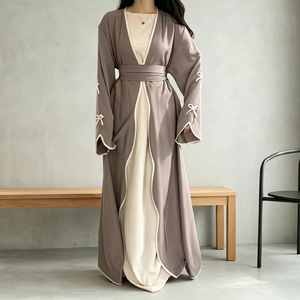 Custom Abaya Kimono Breathable Polyester Muslim Dress <b>Kaftan</b> for Ramadan Eid Mubarak Dubai Turkey Islam Bowknot Design - Product Image 1