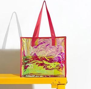 Low MOQ Custom Size PVC Transparent Lady Handbag and Purse Jelly Women's Beach Bag Waterproof Brand Design PVC Tote Bag - Product Image 3