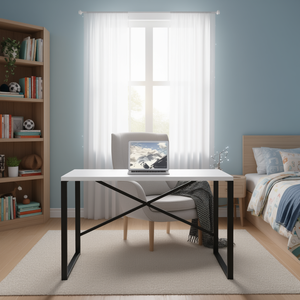 Escritorio para Computadora Furnish Home Store de 35 Pulgadas con Superficie de Madera Blanca y Marco de Metal Negro, Escritorio Pequeño para Oficina en Casa - Product Image 2