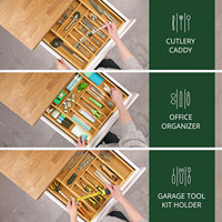 Organisateur de tiroir de cuisine extensible FLYWOD en bambou, plateau à couverts, porte-couverts