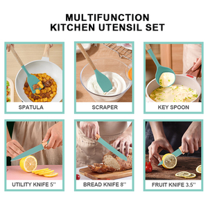 Bán buôn 19 cái tay cầm bằng gỗ không dính chịu nhiệt Silicone nhà bếp đồ dùng thiết lập + Thùng nướng nấu ăn Công cụ phụ kiện - Product Image 3