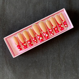Juego de 10 Uñas Postizas Francesas de Alta Calidad con Diseño de Flor 3D, Uñas Postizas Talladas a Mano con Forma de Almendra - Product Image 3