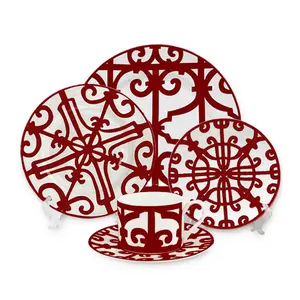 畅销产品红色供应商安全陶瓷骨瓷陶瓷板餐具套装