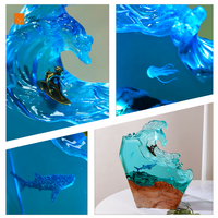 Lampe de bureau USB artisanale unique, veilleuse transparente thème plongée sous-marine, décoration de table créative en bois et résine, cadeau DIY