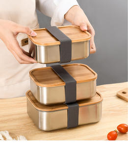 Boîte à lunch rectangulaire en acier inoxydable portable avec logo personnalisé avec couvercle en bambou <span class=keywords><strong>pour</strong></span> les nouveau-nés en camping et les <span class=keywords><strong>repas</strong></span> Bento - Product Image 4