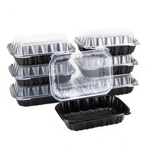 Boîte alimentaire en plastique Mfpp noire à 2 compartiments 9x9 pour préparation de repas, compatible micro-ondes, type clamshell, pour plats à emporter - Product Image 3